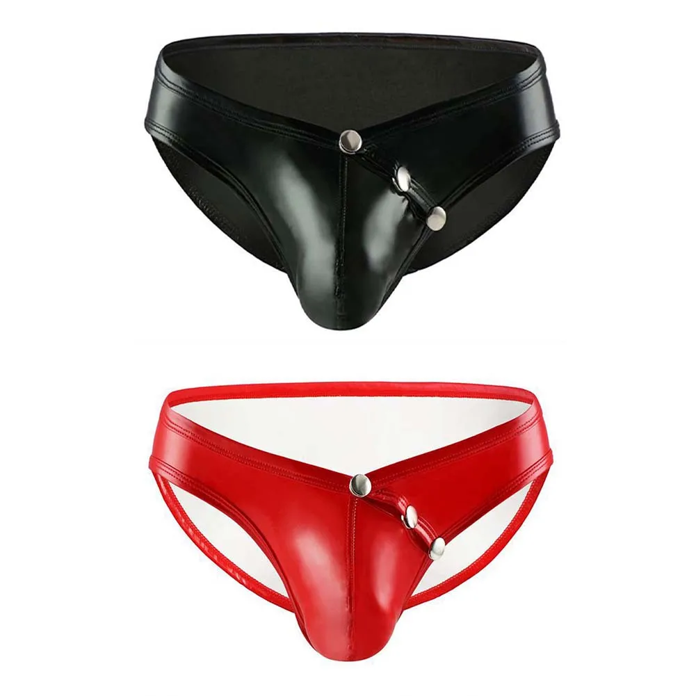 

Bulge Pouch Underwear Imitation Leather Panties Daily Use Party Wear Red 20 Spandex Fabric 80 Polyester Fabric