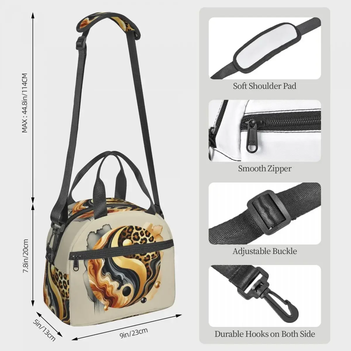 Leopard Yin Yang Luxury Gold Marble Balance Design Insulated Lunch Bag for Kids School Cooler Thermal Box Portable Lunch Boxes