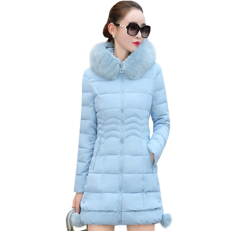 Winter Jacket Women 2023 winter coat pure color casual Fur Collar Hooded long hooded cotton lady jacket