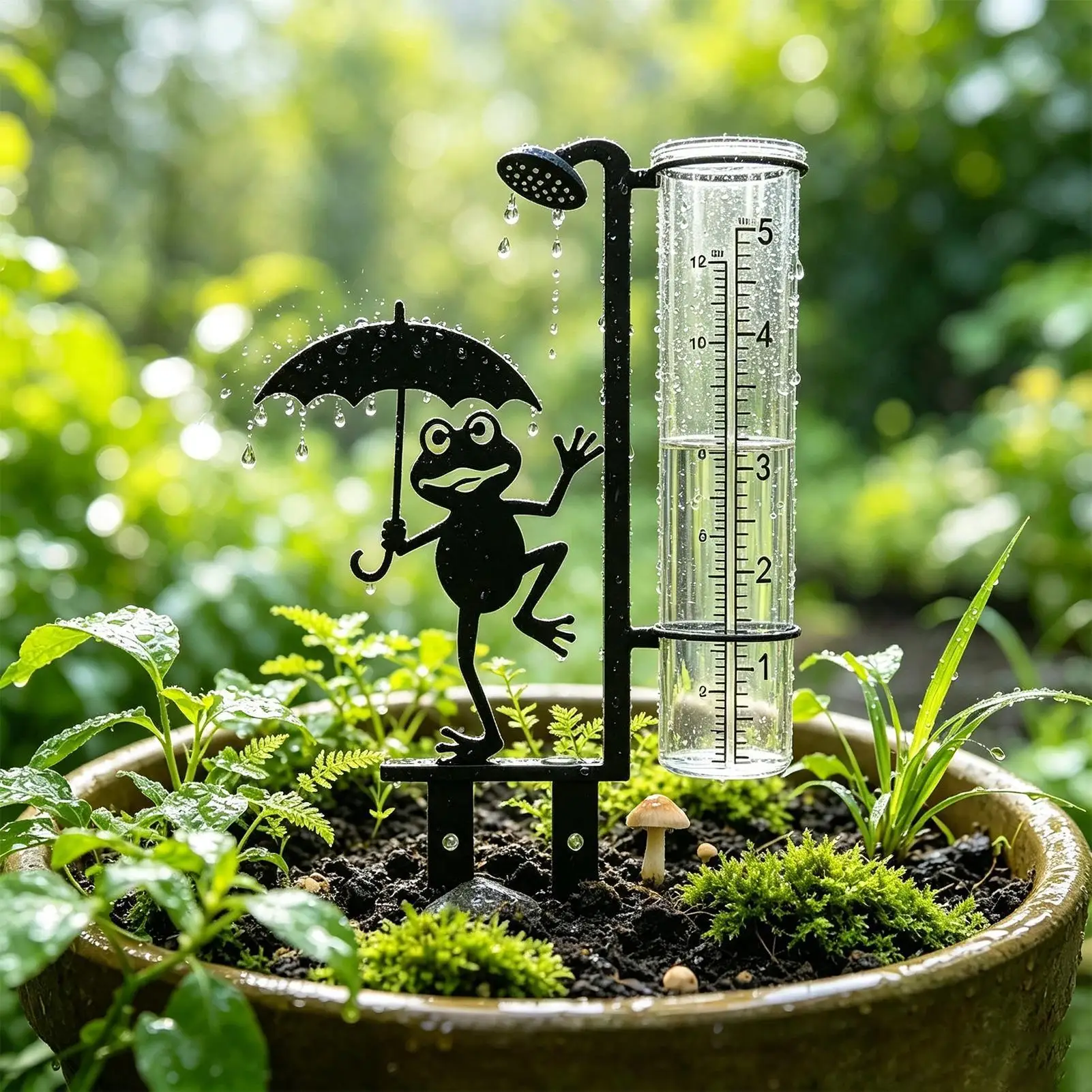 Water Gauge For Rain Weatherproof Frost-Resistant Cute Metal Frog Rain Meter Gauge Outdoor For Lawn Patio Porch Ground Flower