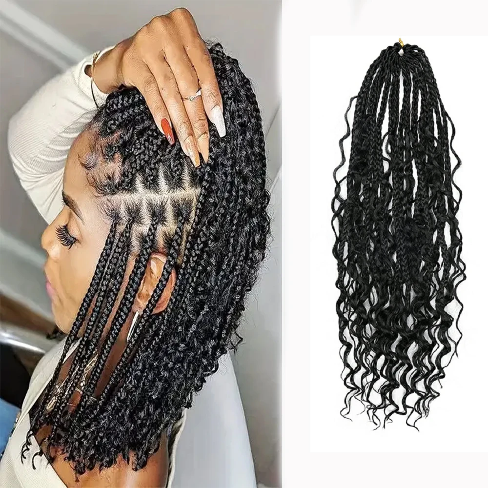 Boho Box Braids Curly Faux Locs Extension de cheveux pour femmes, Perruques au crochet, Pré-bouclées, Ondulées, Accessoires pour cheveux, 18 po, 16 calculé par paquet