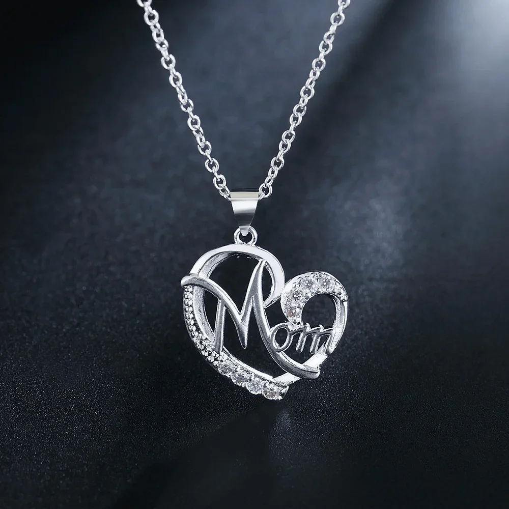 925 sterling silver Charm MOM AAA Zircon Heart Pendant Necklace for Women Luxury Neck Chain Fashion Choker Accessories Jewelry