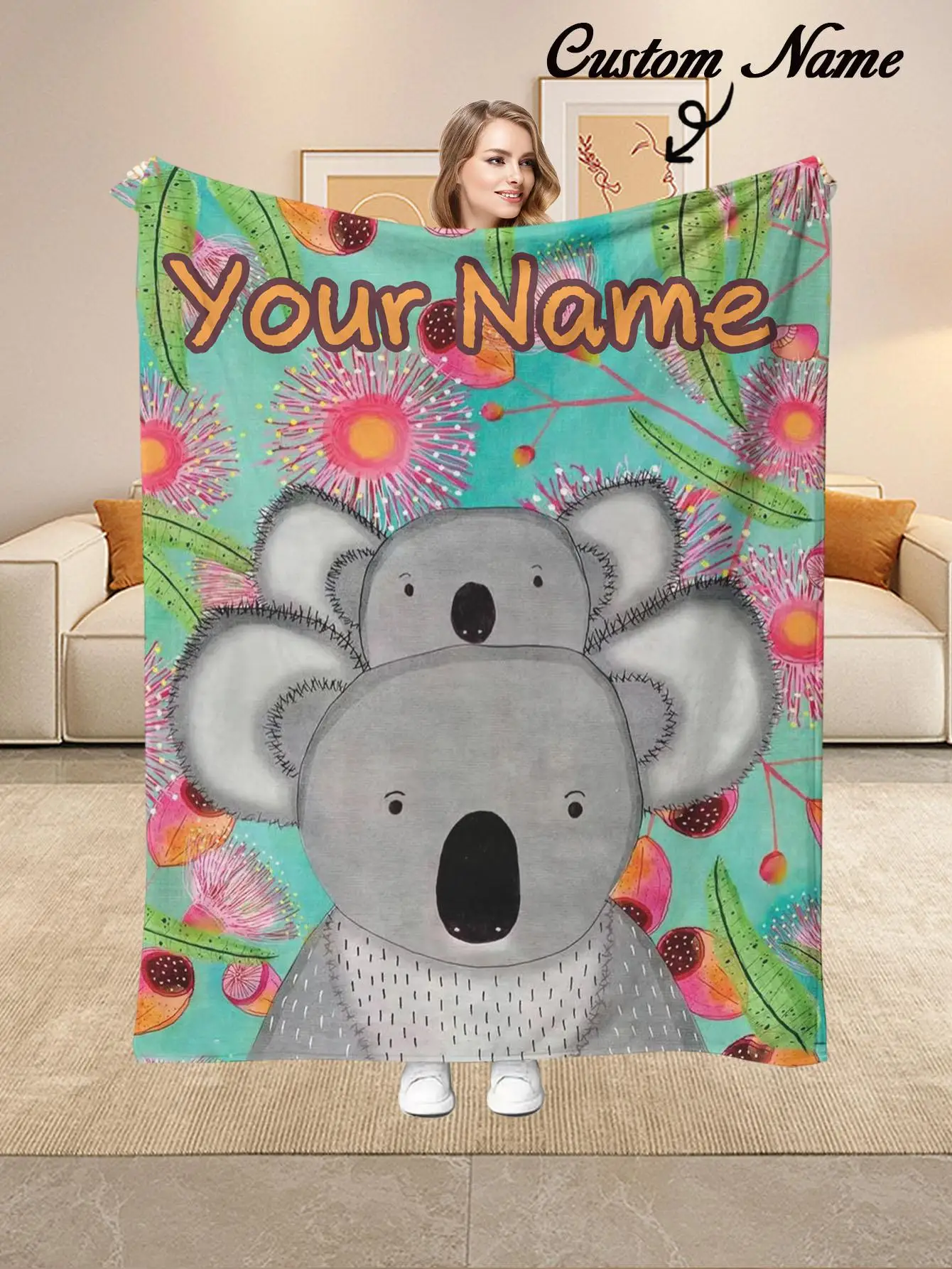 Flanelldecke mit personalisiertem Thema und Digitaldruck, ganzjährige Mehrzweck-Polyester-Überwurfdecke für Familie und Freunde, Geschenke – weicher, gemütlicher, leichter Stoff