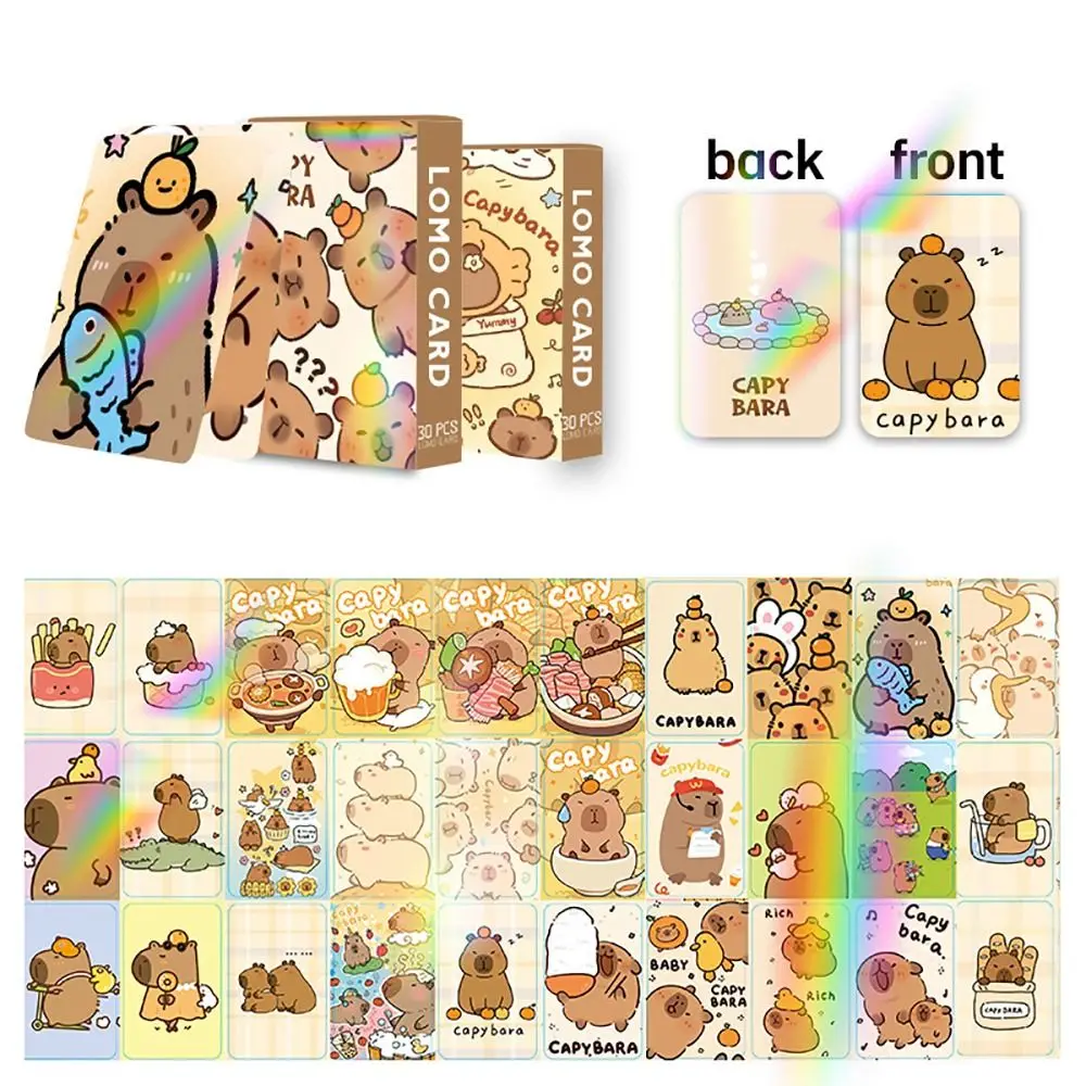 Capivara de dupla face Kawaii Photocards, Desenhos Animados Glittering Cartões Lomo, Coleção HD Cartões, Presente Kids, 30Pcs