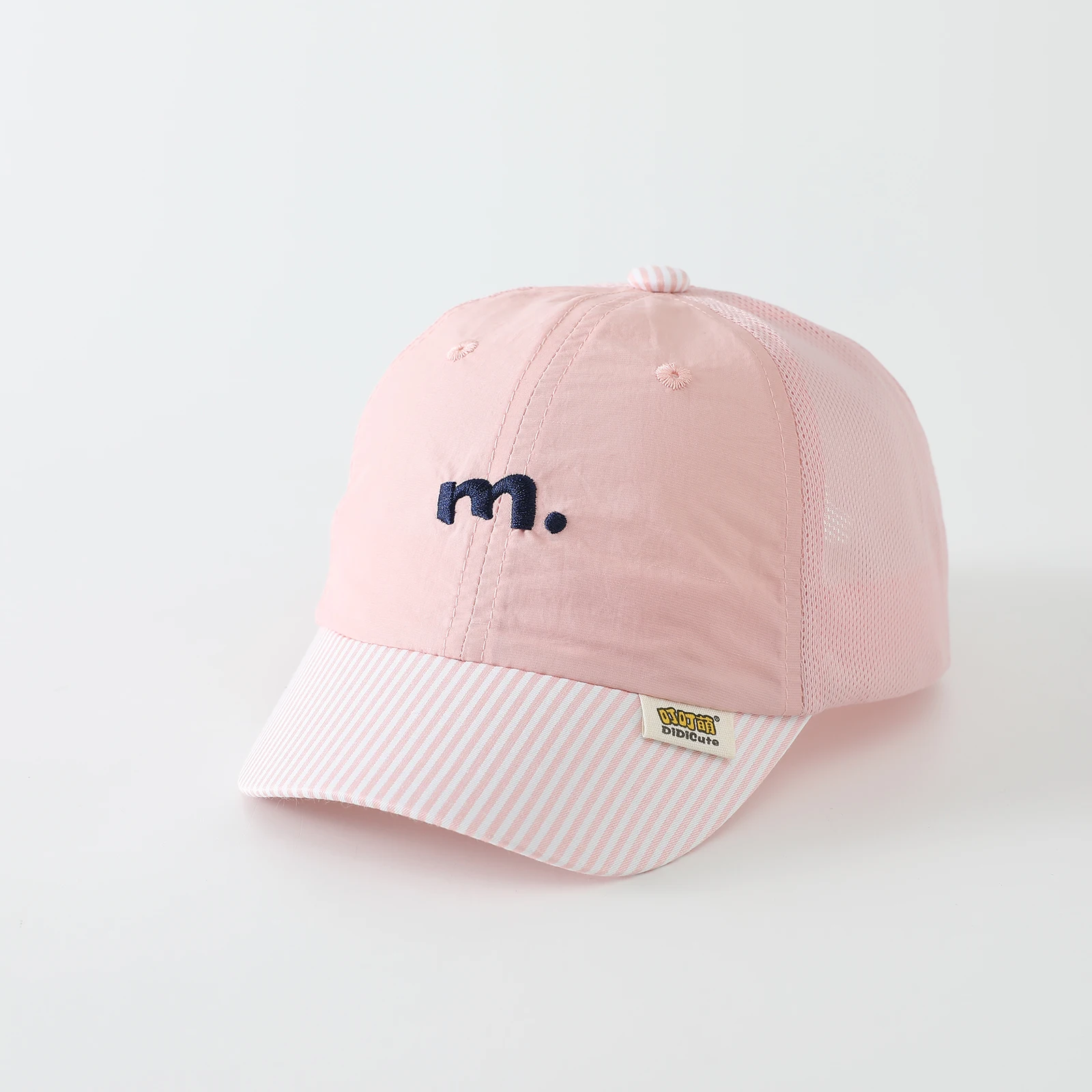 Children's Embroidered Letter 'M' Breathable Mesh Baseball Cap, Quick-Drying Stitched Striped Brim, Suitable for Summer Outings view 5