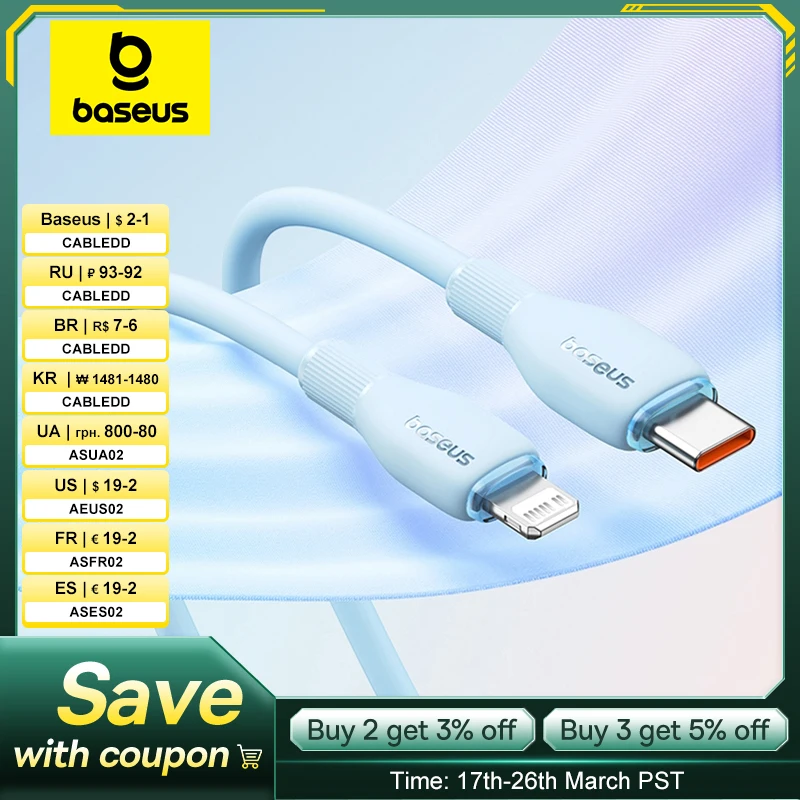 Baseus USB C Cable For IPhone 14 13 12 11 pro Max XS 20W Fast Charging Cable Type C Date Wire For iPad Macbook TPE