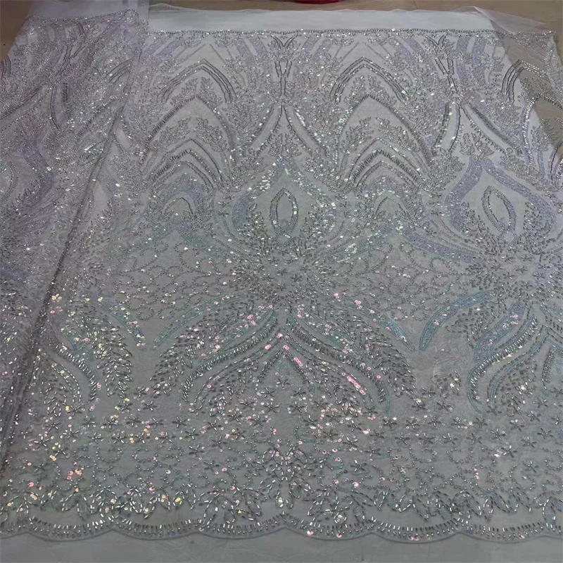 

5 Yards Sequins Mesh Embroidery African Prom Lace Fabric 2023 High Quality French Guipture Net Lace Fabrics For Sew Party Dresse