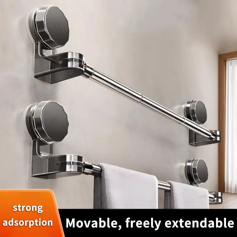 30-120cm Bathroom Suction Cup Wall Towel Holder No-punching Retractable Towel Robe Coat Rack Kitchen Bathroom Organizer Shelf A