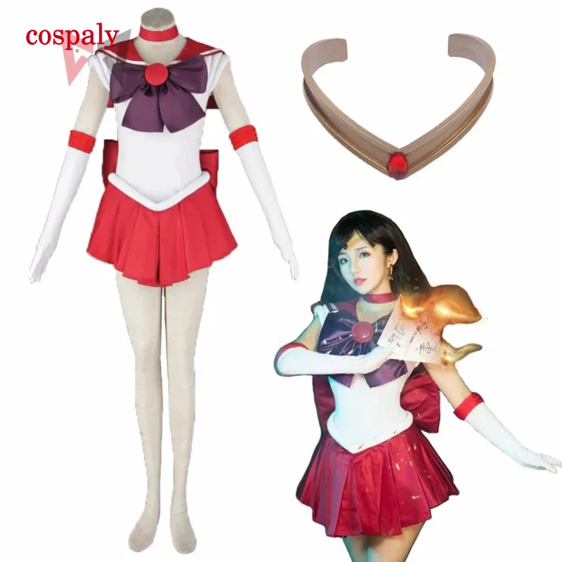 A Anime Sailor Rei Hino Sailor Mars cosplay costume dress gloves bows headband necklace custom made for kids adult plus size