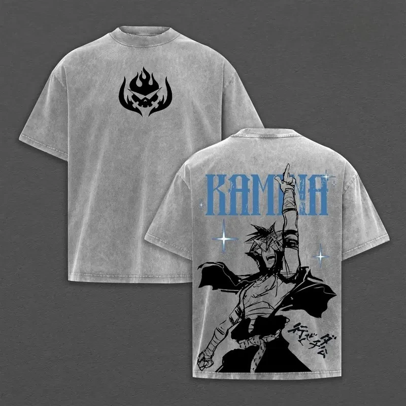 Hot Anime Tengen Toppa Gurren Lagann Kamina Graphic Tee Men Women Clothing Washed Cotton Tshirt Casual T-shirt Harajuku T Shirt