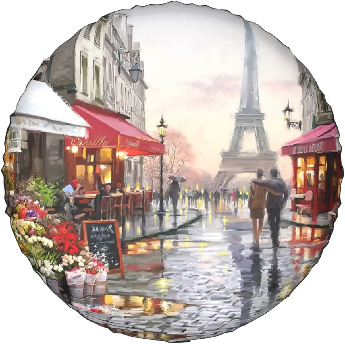 Spare Tire Cover Printed Oil Painting Paris Street Scene Eiffel Tower Waterproof Tire Wheel Protector for Car Truck SUV RV T