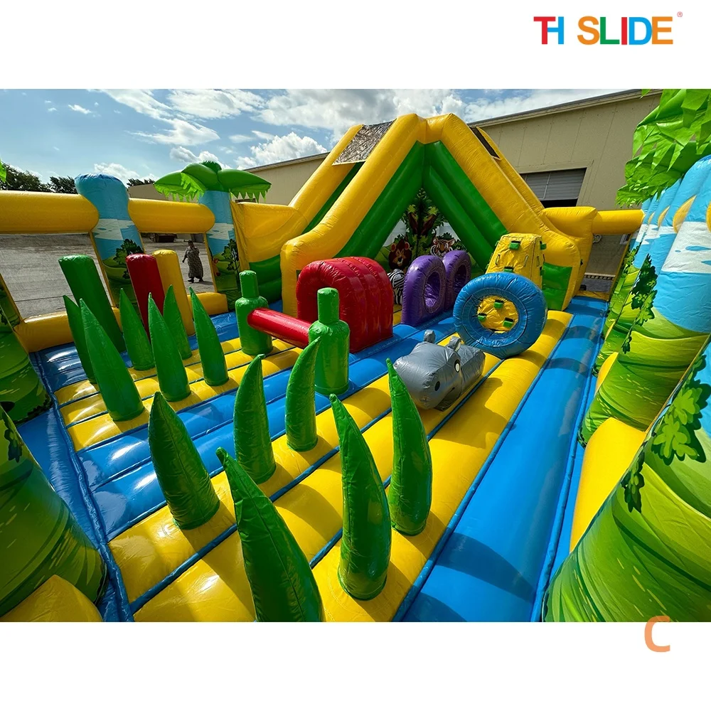by ship to sea port, Amusement Park jungle Inflatable Fun City,commerical Forest Animals bouncy slide inflatable playground