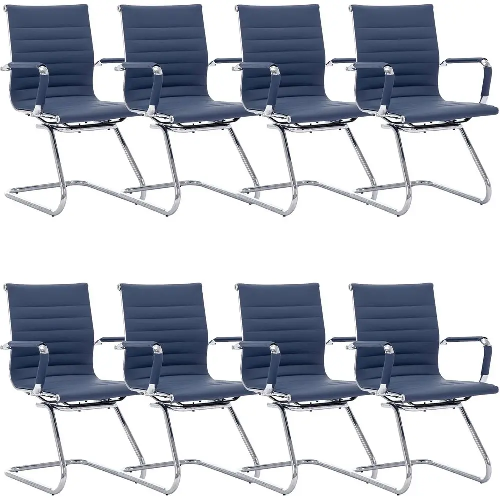 

Set of 8 Navy Blue PU Leather Office Chairs with Self Base for Computer, School, Meeting, and Waiting Rooms
