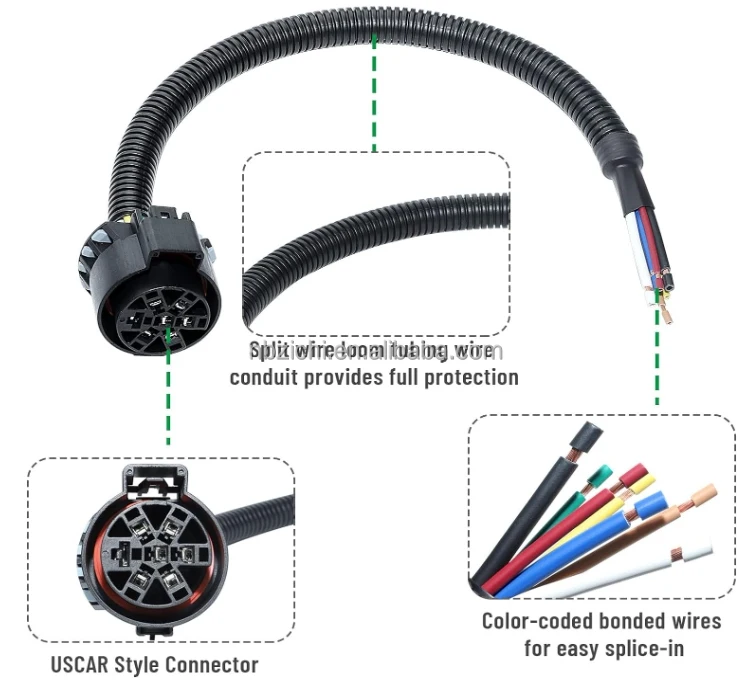 Replacement Connector Wiring Harness Universal 7 Pin Trailer Plug Truck Side Splice-in Multi-Tow 7 Way Towing Hitch Wire