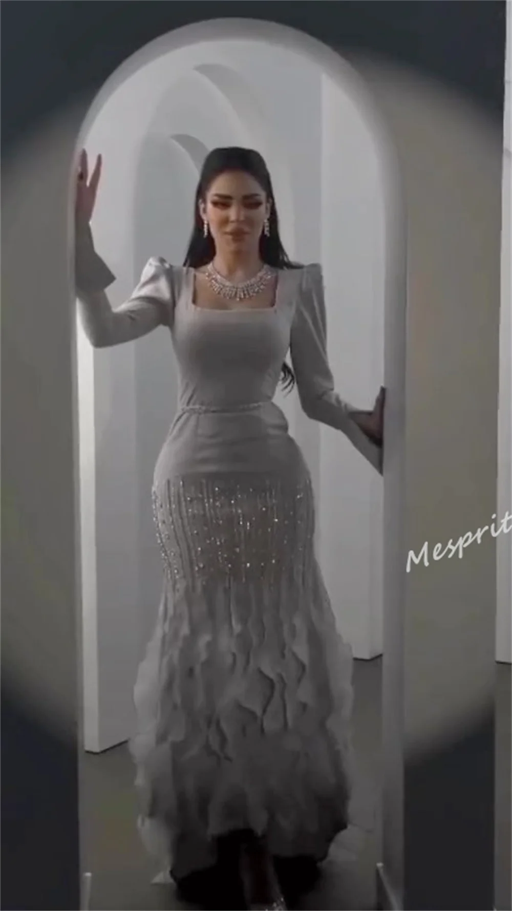 Customized Customized Fashion Square Mermaid Floor Length Evening es Rhinestone Chiffon Customized