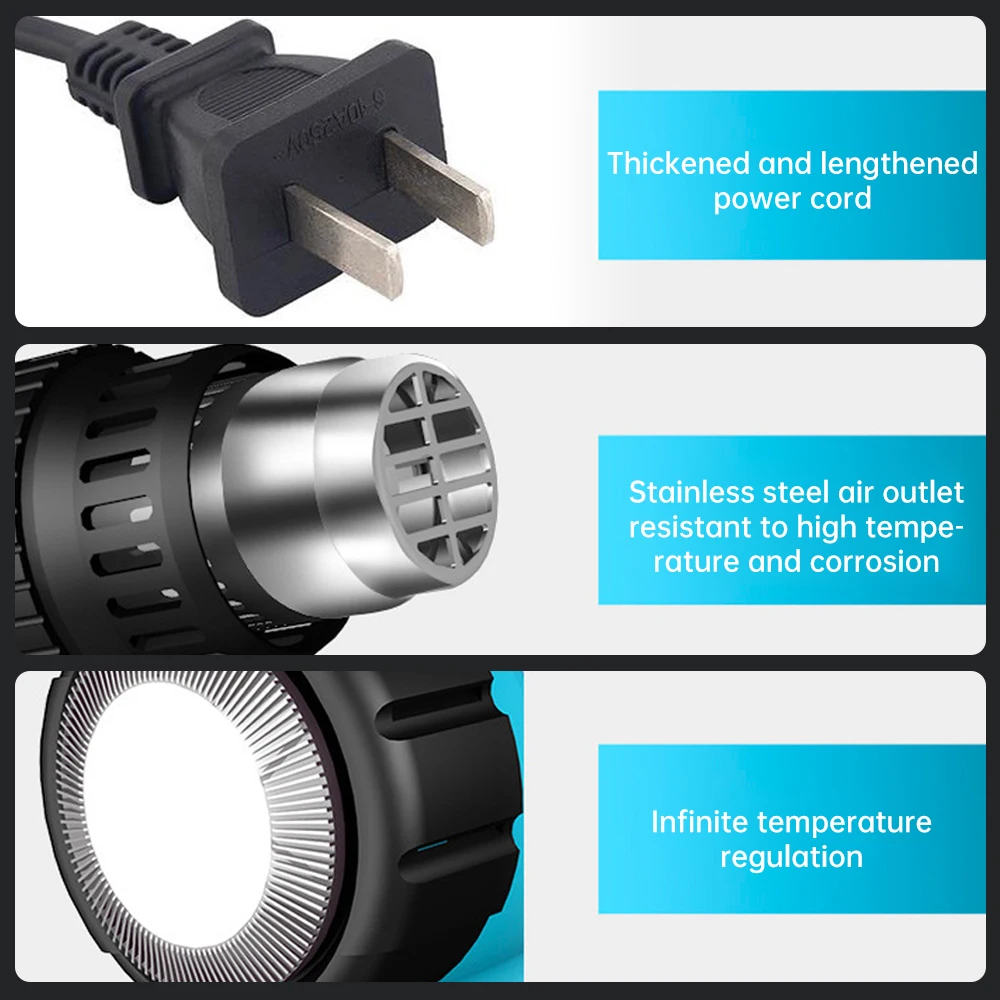 Imagem -05 - Pistola de Calor Portátil Portátil Portátil de ar Quente 2000w Pistola de Secagem Temperatura Ajustável Pintura de Decapagem Diy