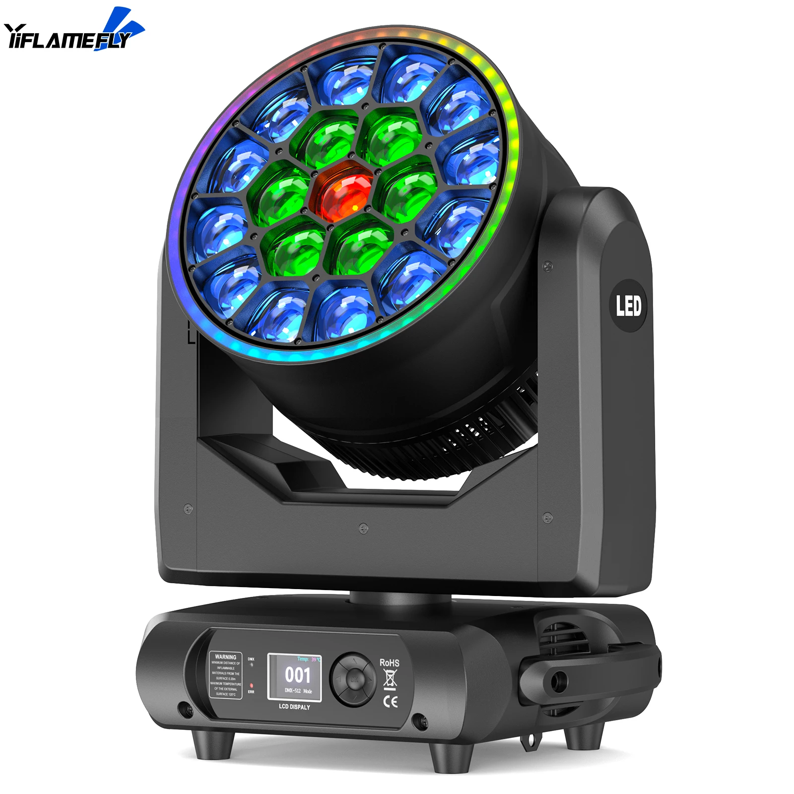 

Yiflamefly 19x15W RGBW LED Focusing Moving Head Stage Light 1-25Hz Strobe DMX512 Voice Control For Concert Bar Stage Lighting