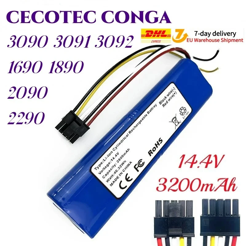 CECOTEC CONGA 3090 3091 3092 1690 1890 2090 Robot Vacuum Cleaner Battery Pack Replacement Accessories 14.4 Volts 3200 MAh