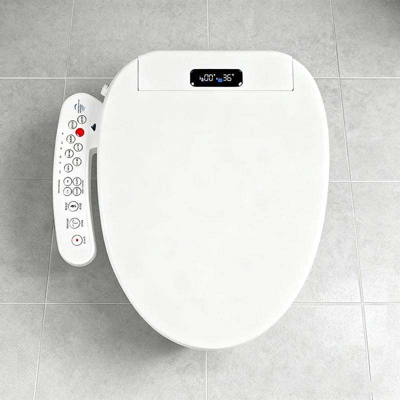 

Электрическое сиденье для унитаза для биде с подогревом, сушилка для теплого воздуха, мгновенная тепловая вода, самоочищающаяся насадка, удлиненная крышка для унитаза-биде