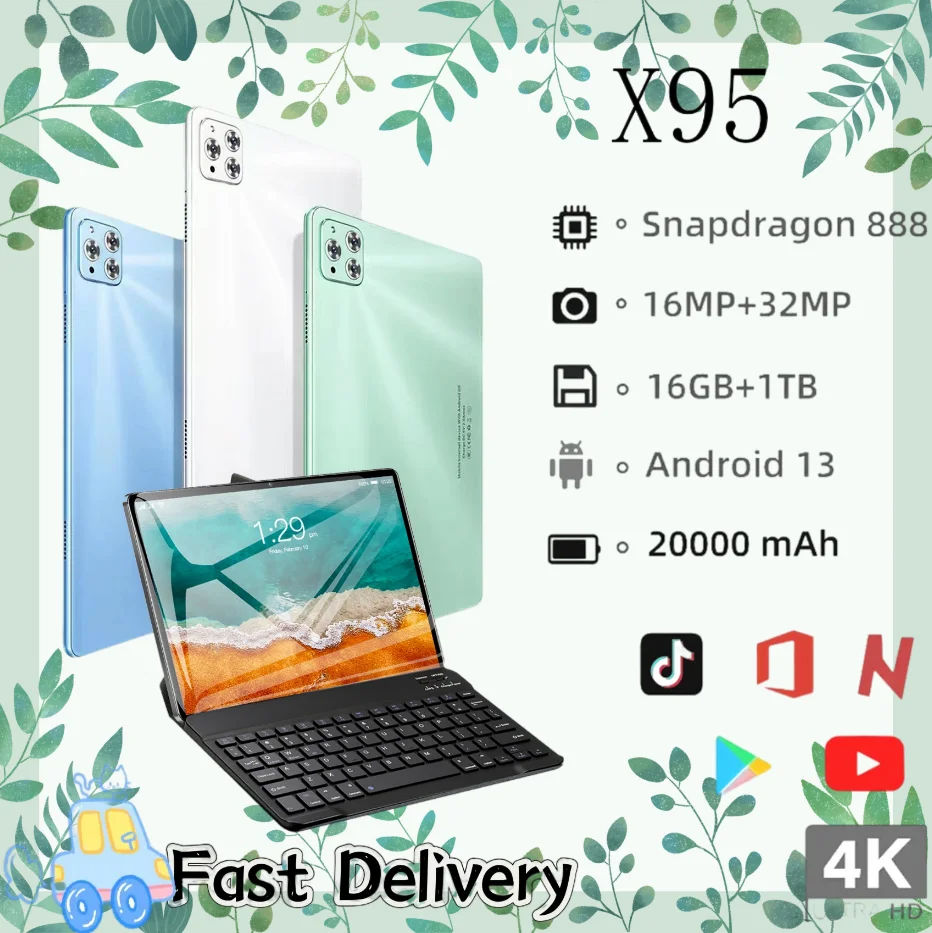 

Global Edition X95 Tablet 11 inch 16GB RAM 1TB ROM Tablet Bluetooth 5.0 5G Android 13 20000mAh Sanpdragon870 GPS Popular Tablets