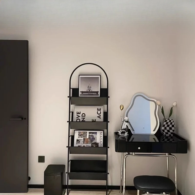 Living room book ornament display rack Internet celebrity black medieval magazine shelf book shelf floor wrought iron wall shelf
