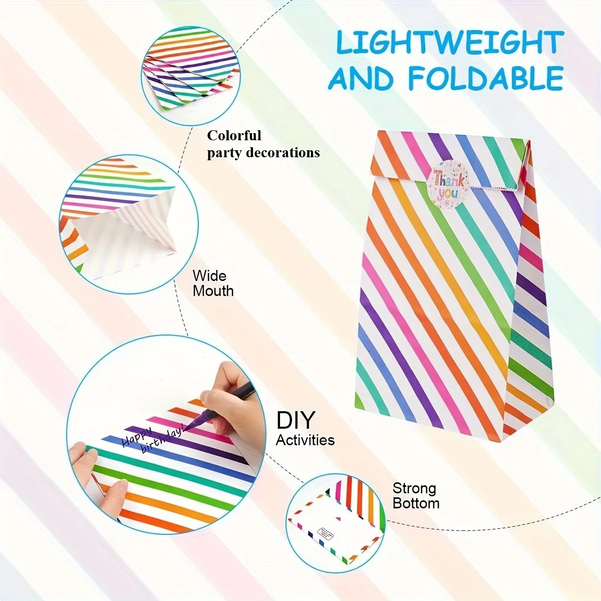 12/24 Stück Regenbogen-Geschenktüten für Geburtstagsfeiern mit 'Danke'-Aufkleber - für Geburtstagsfeiern, Hochzeiten, Camping-Treffen, Partyzubehör – Detail 2