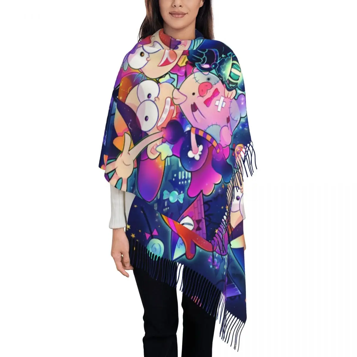 

Женский шарф с кисточками на заказ, мягкий аниме, милый мультяшный шаль, женские зимние шарфы