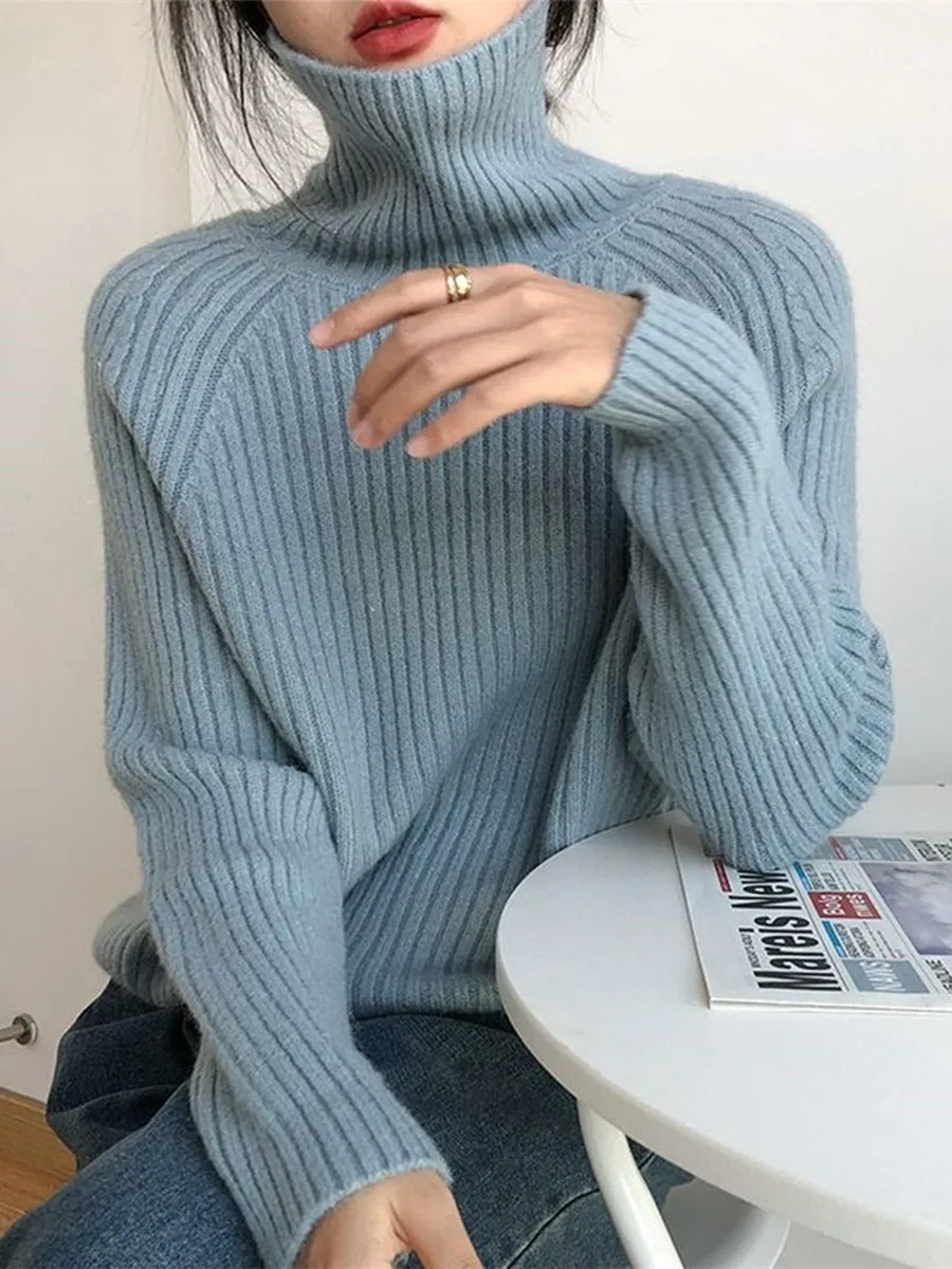 

Женский свитер с высоким воротником Thiened, осенне-зимний новый ленивый свитер, элитная мягкая уютная вязаная основа irt для поездок на работу Sle Straig...