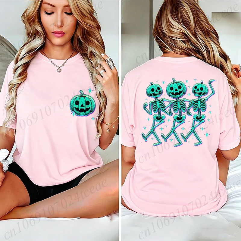 Pumpkin Skeleton Halloween Shirt T-Shirts, Dancing Skeleton Pumpkin Tee, Spooky Hallowaeen Skeleton Shirt, Pumpkin T-Shirt Gifts