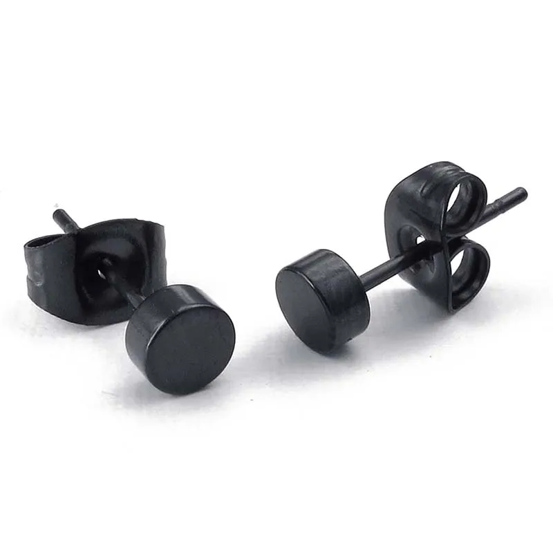 3Mm Round Ear Studs, 2pcs (1 Pair) - Stainless Steel - for Men - Color Black - With Gift Bag