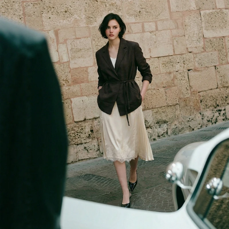 

Приталенный черный пиджак в корейском стиле, универсальный, с поясом, с отложным воротником, повседневный, весенний, женское шерстяное пальто