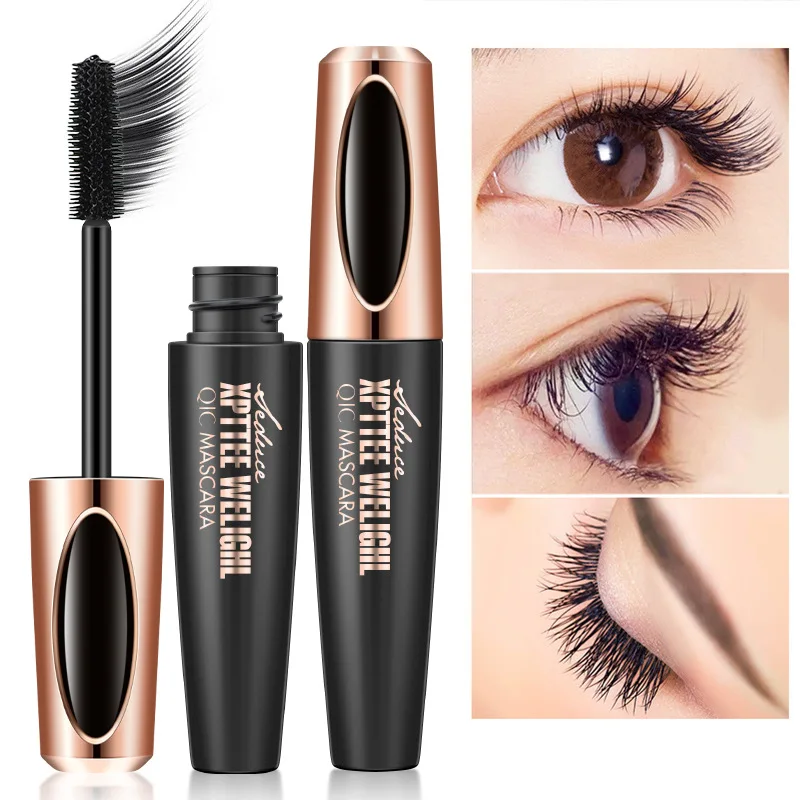 QIC Mascara Waterproof Thick Curly Silicone Brush Head Eyelash  Lengthening Lasting 24h 4D Mascara Eyeliner Set Female Cosmetics