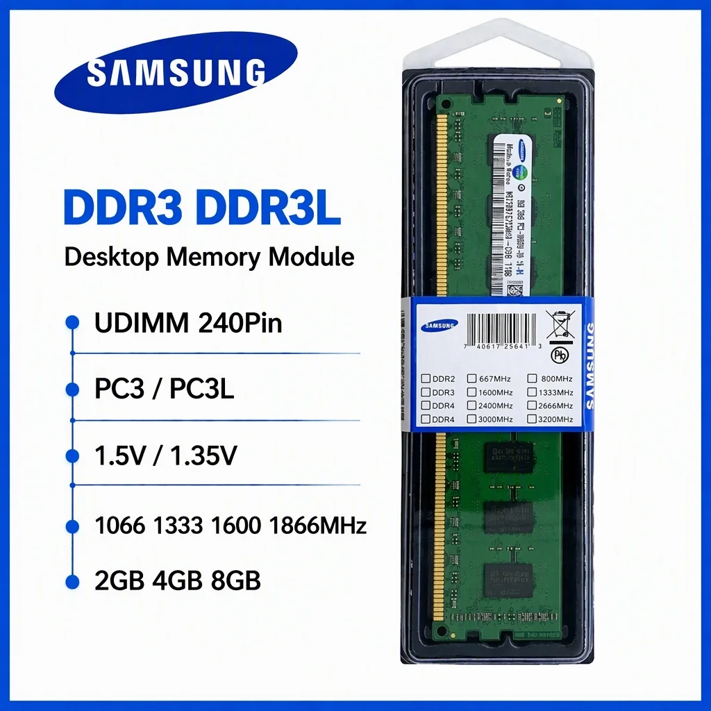 1/2PCS SAMSUNG DDR3 DDR3L Ram Memory 2/4/8GB 1866MHz 1600MHz 1333MHz 1066MHz DIMM RAM PC3-14900 12800 240Pin for Desktop Memória