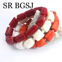 7.5-8inch 10-14mm 4mm Christmas Gift Orange Lady Wedding Women Jewelry Elastic Natural Punk Coral Bracelet
