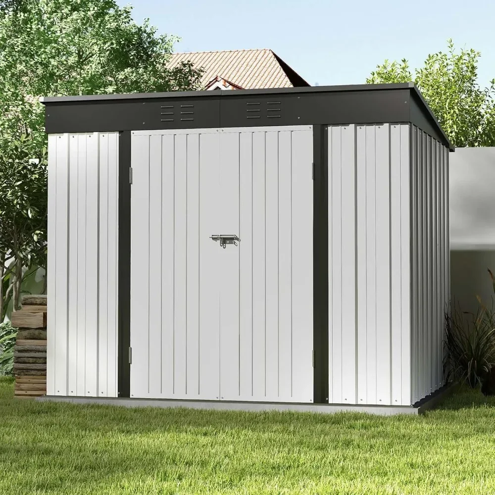 8' x 6' Metal Outdoor Storage Shed Galvanized Steel Construction Ensures Water-Resistance Metal Shed with Vents and Lock