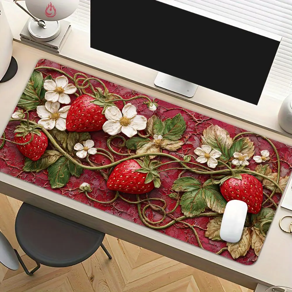 Cute strawberries and vines Mouse Pad Desk Mat Large Computer Office Carpet Mousepad Gamer Gaming PC Accessories Keyboard Rug