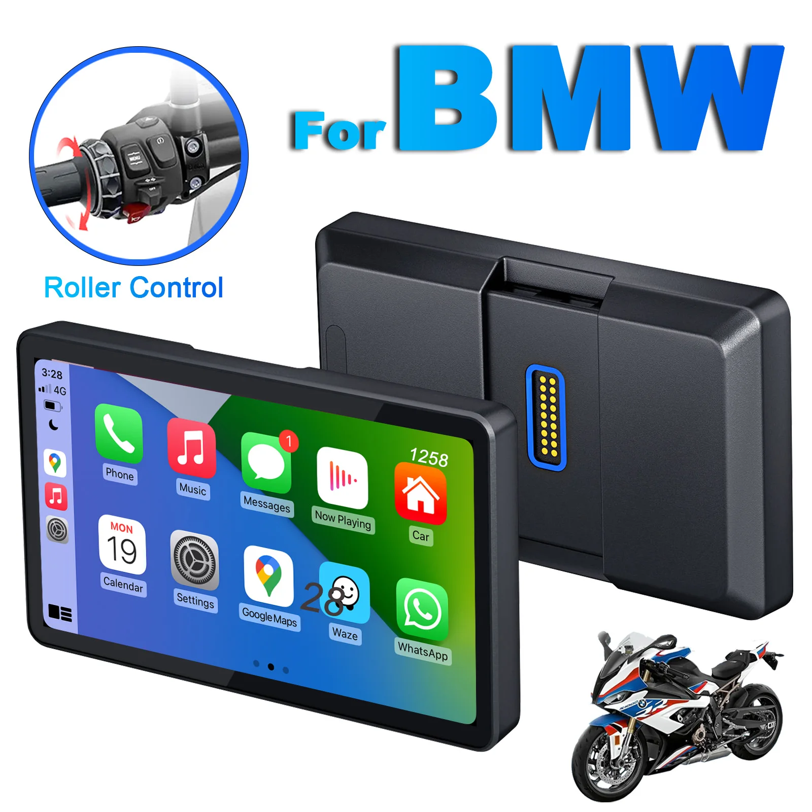 Layar Navigasi GPS Tahan Air IP68 6 Inci untuk Sepeda Motor BMW dengan CarPlay & Android Auto, Plug & Play dengan Bluetooth 5.0 Ganda