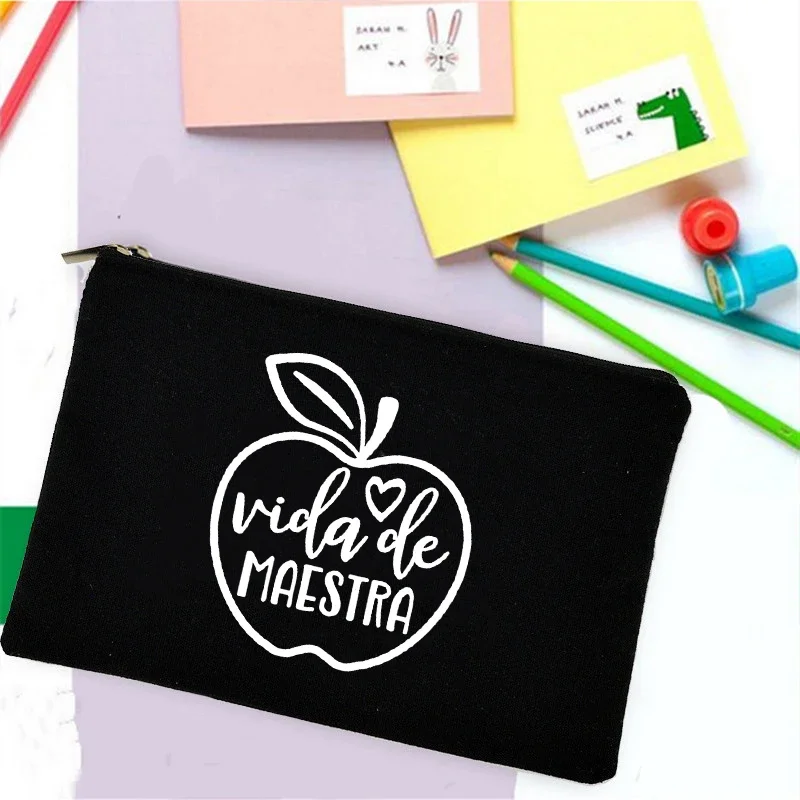 Rainbow Teacher Spanish Printed School Stationery Supplies Storage Bags Travel Wash Pouch Makeup Bag Gifts Teacher Pencil Cases