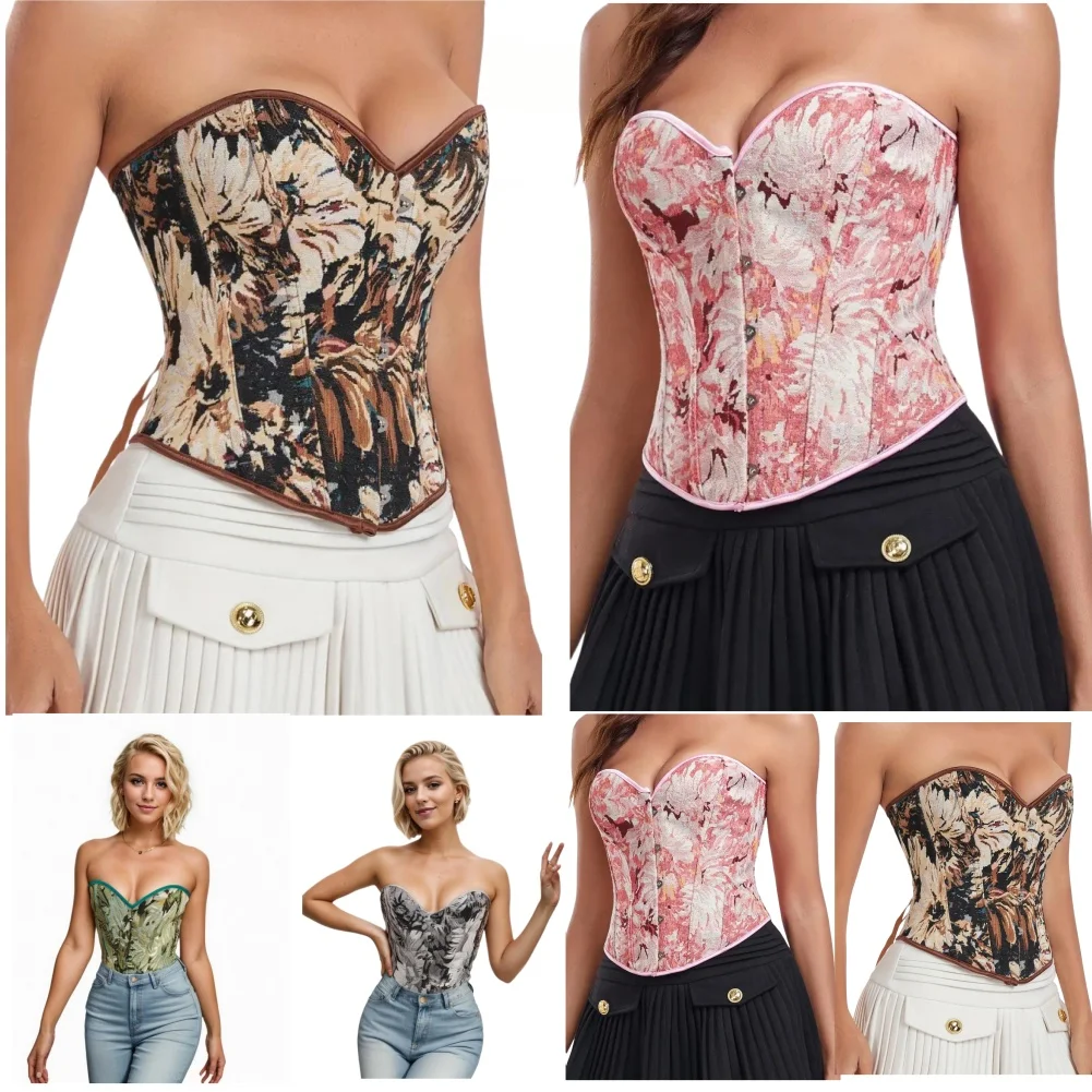 

Vintage Floral Jacquard Overbust Corset Medieval Corset Top