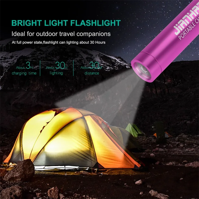 Portable Power Bank 2600mAh Waterproof Mini Powerbank for Samsung Ultra Bright LED Flashlight External Battery Outdoor Lighting