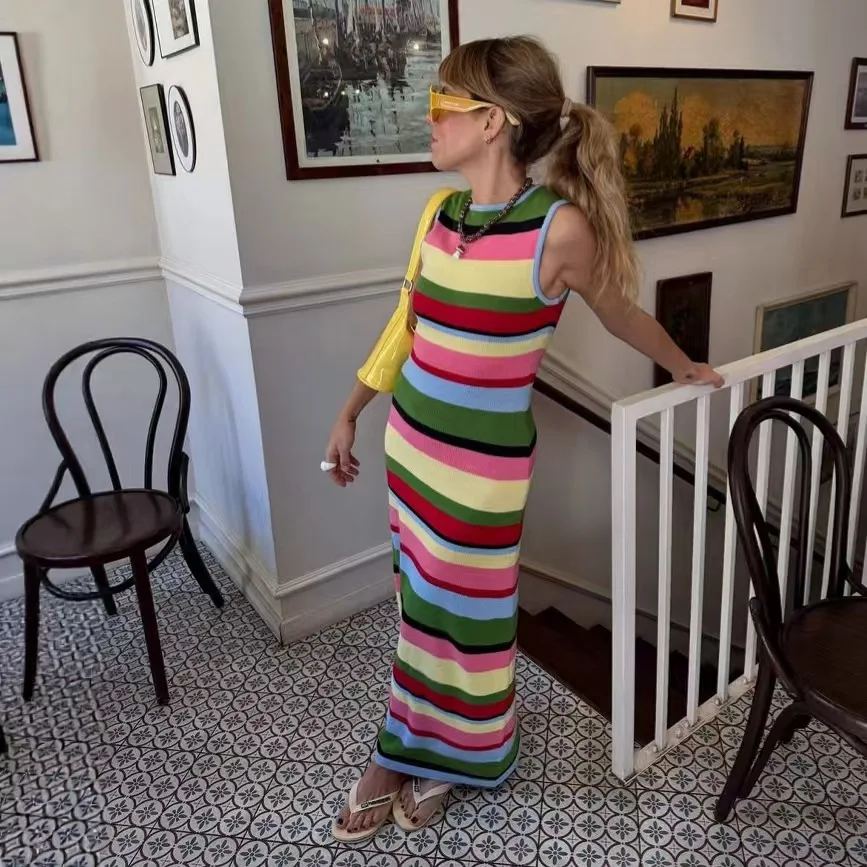 عارضة Svel قوس قزح المشارب محبوك الدكتور فايون عالية الخصر ألف خط تنورة ارتداء اليومي جولة Ne No Sve طويل الدكتور