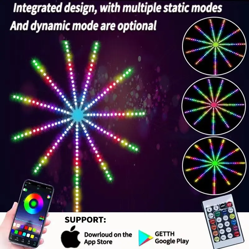 스마트 불꽃놀이 LED 스트립 라이트 키트, 리모컨 네온, 파티, 새해, 크리스마스, 침실 장식, 선물 조명, 5V