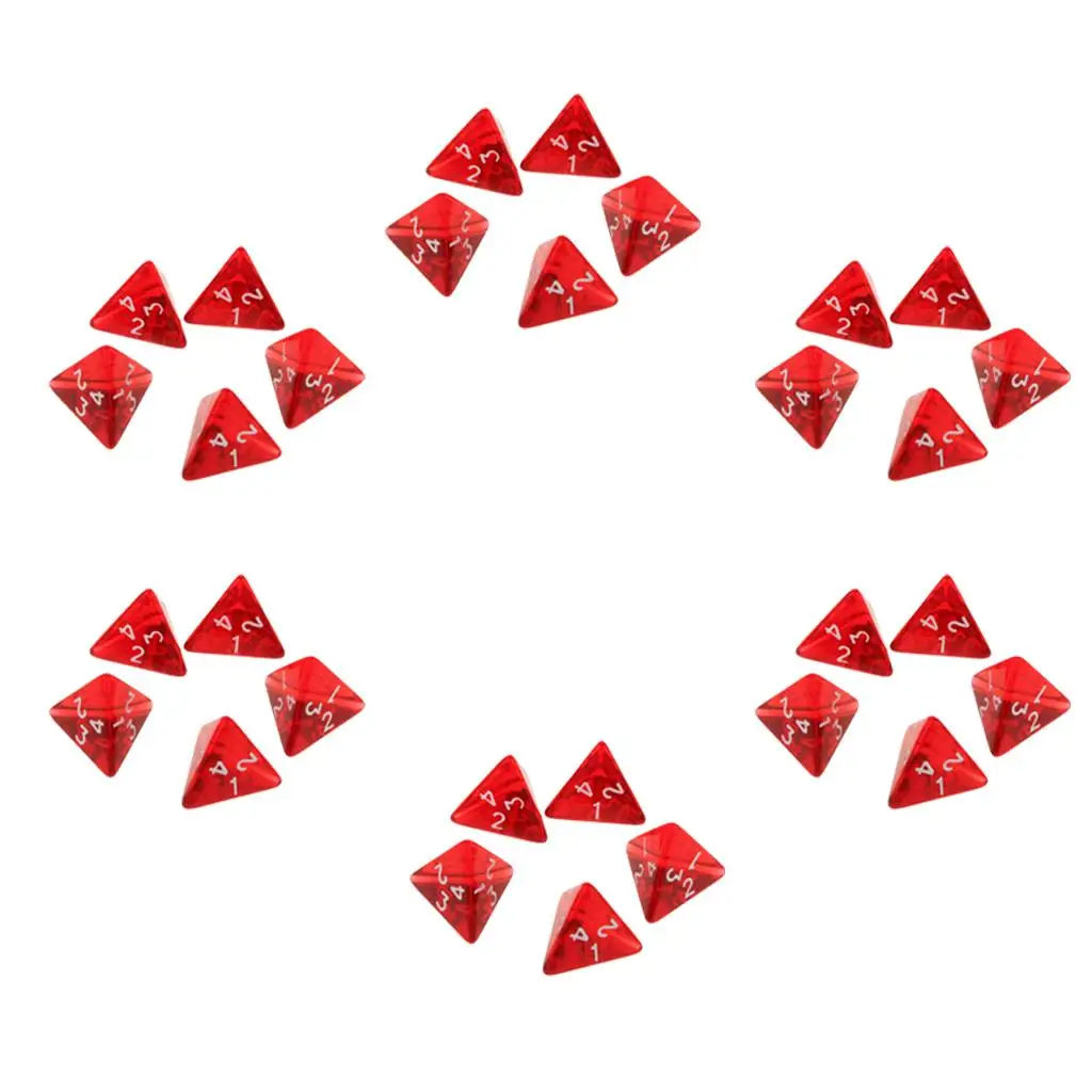 

Цветные акриловые многогранные кубики, набор из 30 штук, красные четырехгранные кубики для семейных настольных игр и игры с кубками