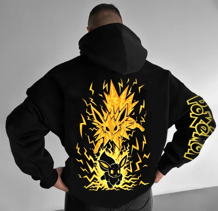 

Толстовка с капюшоном «Покемон», унисекс, уличная одежда, аниме, электрический стиль, новинка 2025 года, повседневная одежда