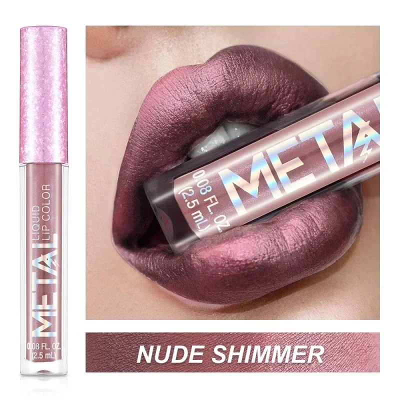 Batom líquido fosco metálico impermeável, de longa duração, antiaderente, Matte Shimmer, Gloss Lip Gloss Glitter, maquiagem de lábios para mulheres,