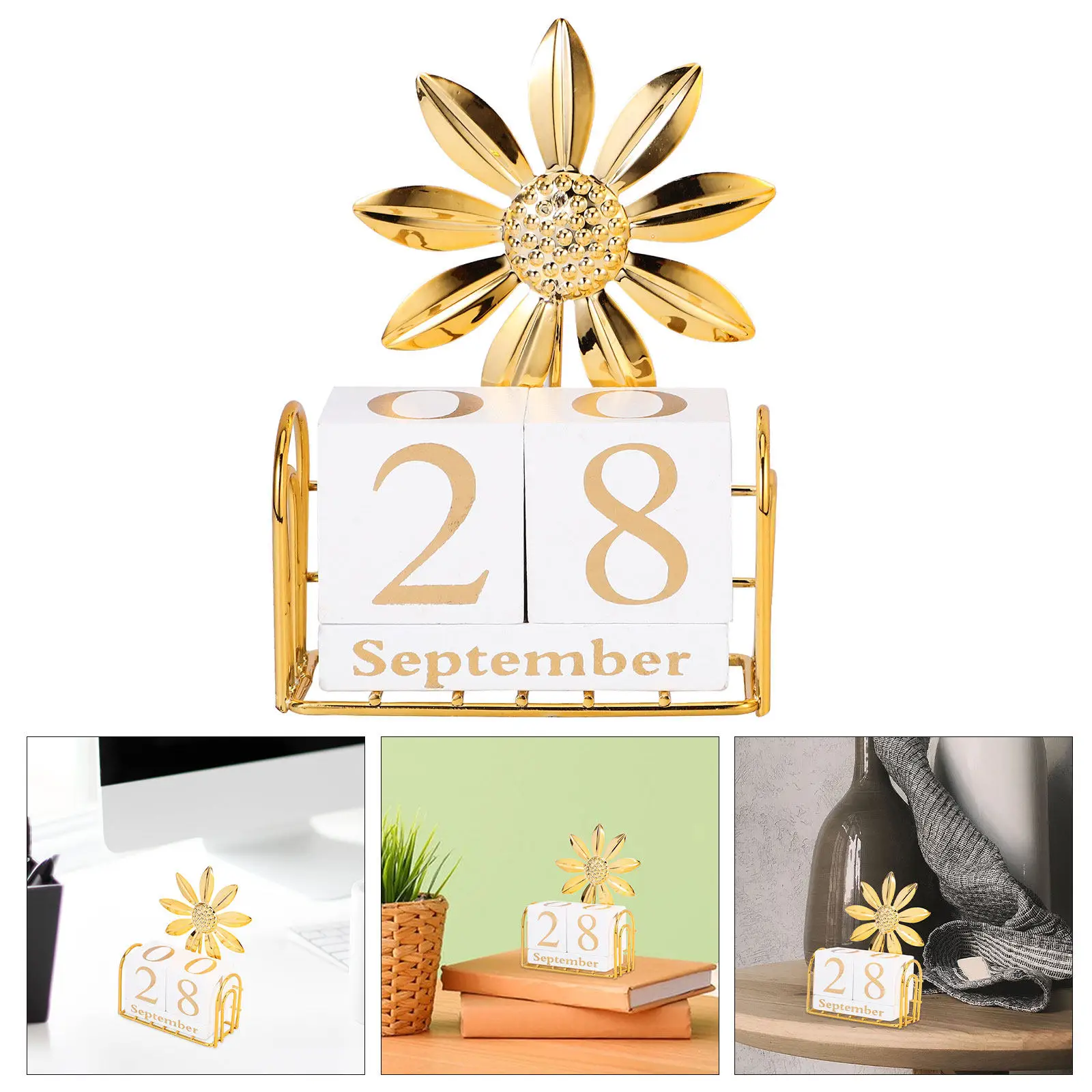 1Set Household Perpetual Wooden Calendar Blocks Table Calendar Elegant Decorative Office Supply for Daily Date Tracking