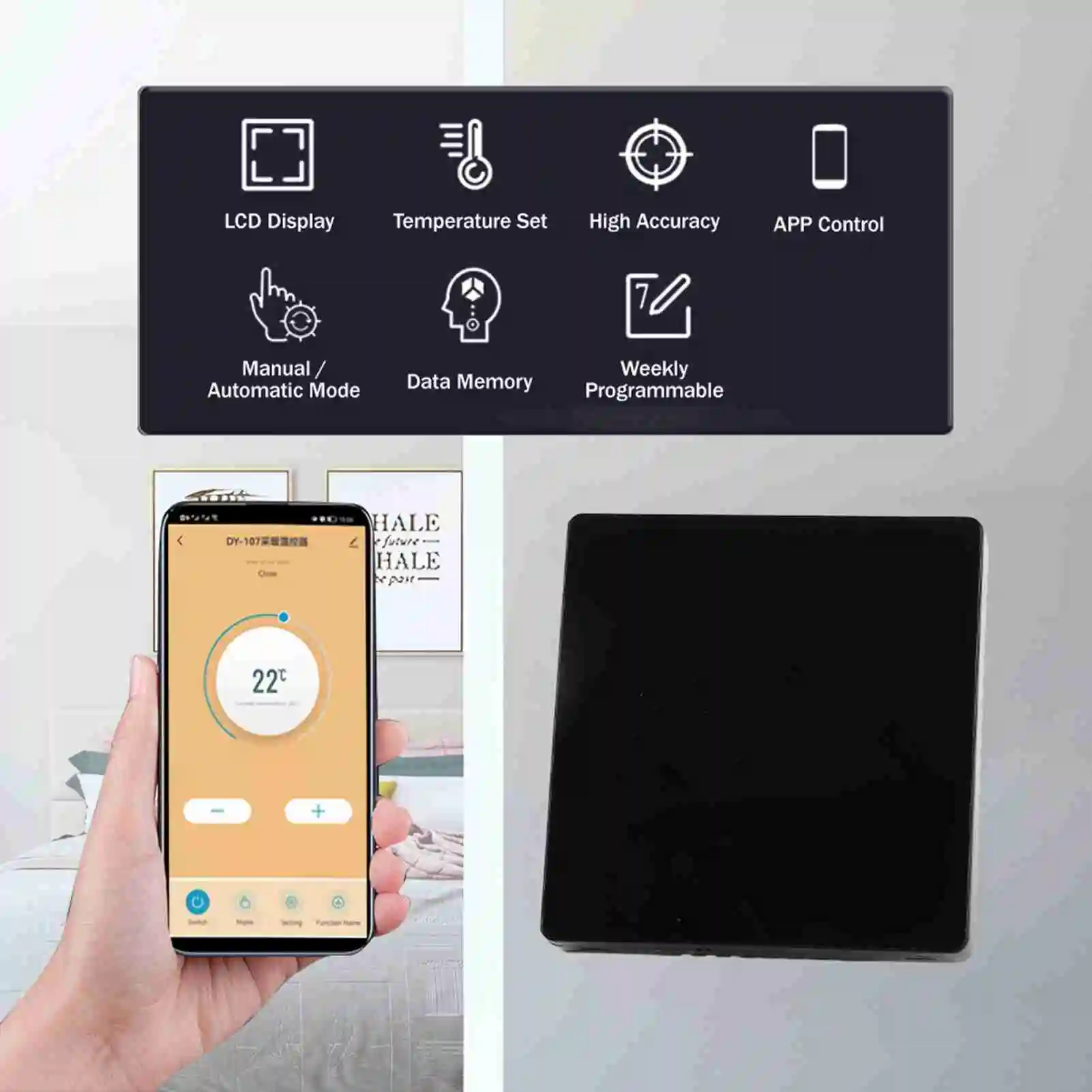 منظم حرارة ذكي للتدفئة تحت الأرضية واي فاي، شاشة LCD قابلة للبرمجة أسبوعيًا مع التحكم في التطبيق للمنزل