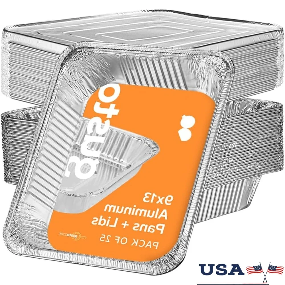 

25 Count Durable Aluminum Pans with Lids Half Size Deep Foil Baking Cooking Storage Pans Casseroles Roasts Desserts