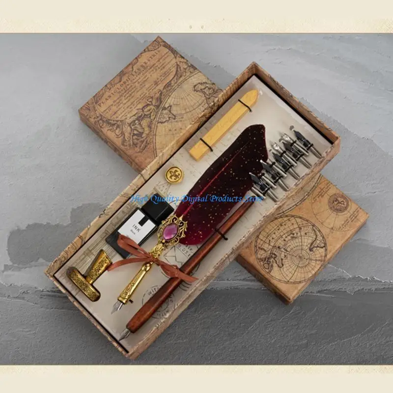 U2JE Retro Dip Pen Dip Pen Set Quill Dip Pen Set Wax Seal Business Gifts