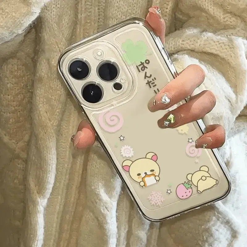 Funda de teléfono con patrón de oso bonito en colores claros para iPhone 17E 16E 16 15 14 13 12 11 Pro Max, cubierta suave y linda de dibujos animados 2